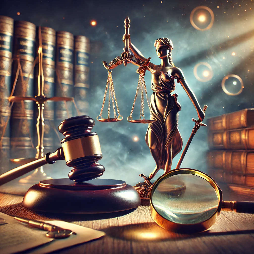 DALL·E 2024 10 07 18.27.26 A symbolic representation of the concept of Appearance of Quality in Criminal Law. The image should depict a balanced scale of justice symbolizing